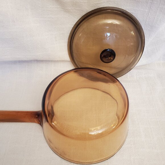 Vintage Vision Corning France 1.5 L Amber Glass Cookware Pot W/ Lid A217 - Picture 4 of 8